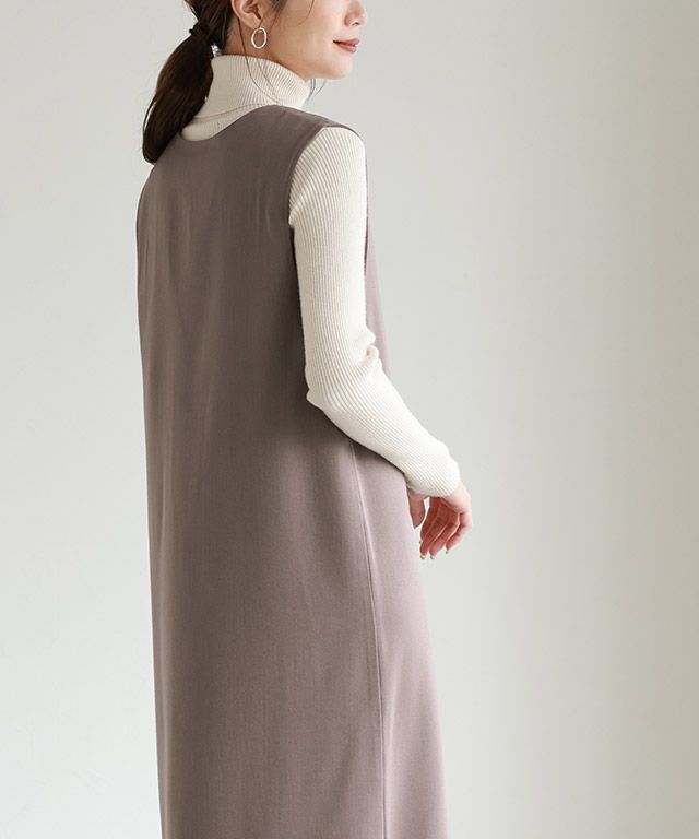 日本 Pierrot - 優雅氣質深V背心裙/洋裝-摩卡