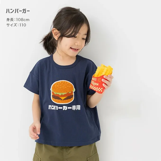 日本 Chil2 - 可愛相良刺繡短袖上衣-漢堡-深藍