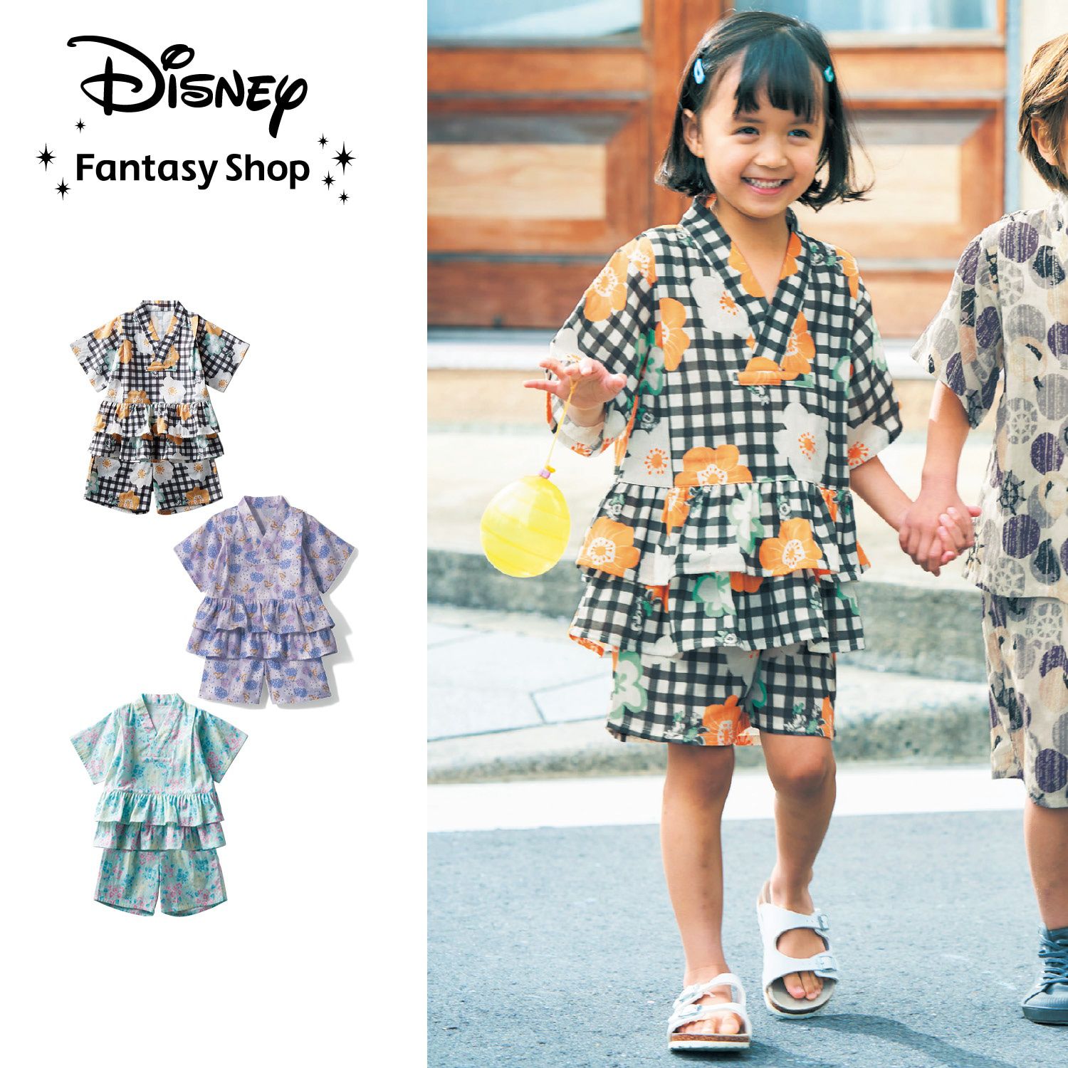 日本千趣會 - 迪士尼二重紗荷葉邊短袖甚平-米妮花園-嫩綠