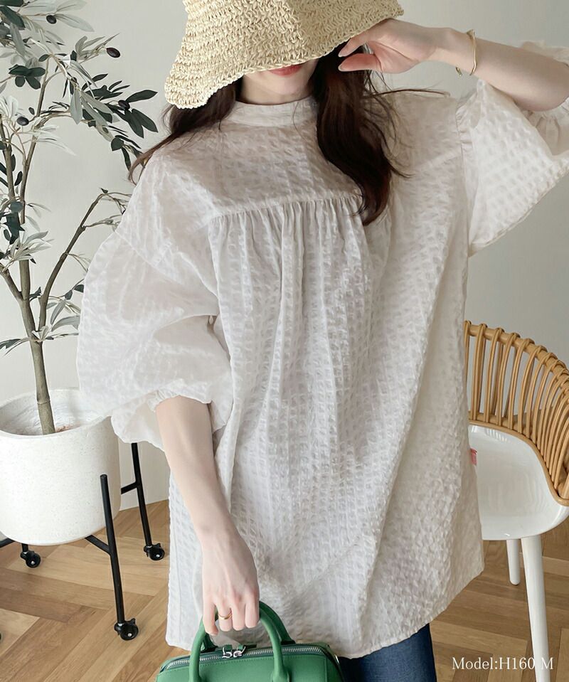 日本 Classical Elf - 2WAY文藝泡泡皺縮短袖上衣-米白