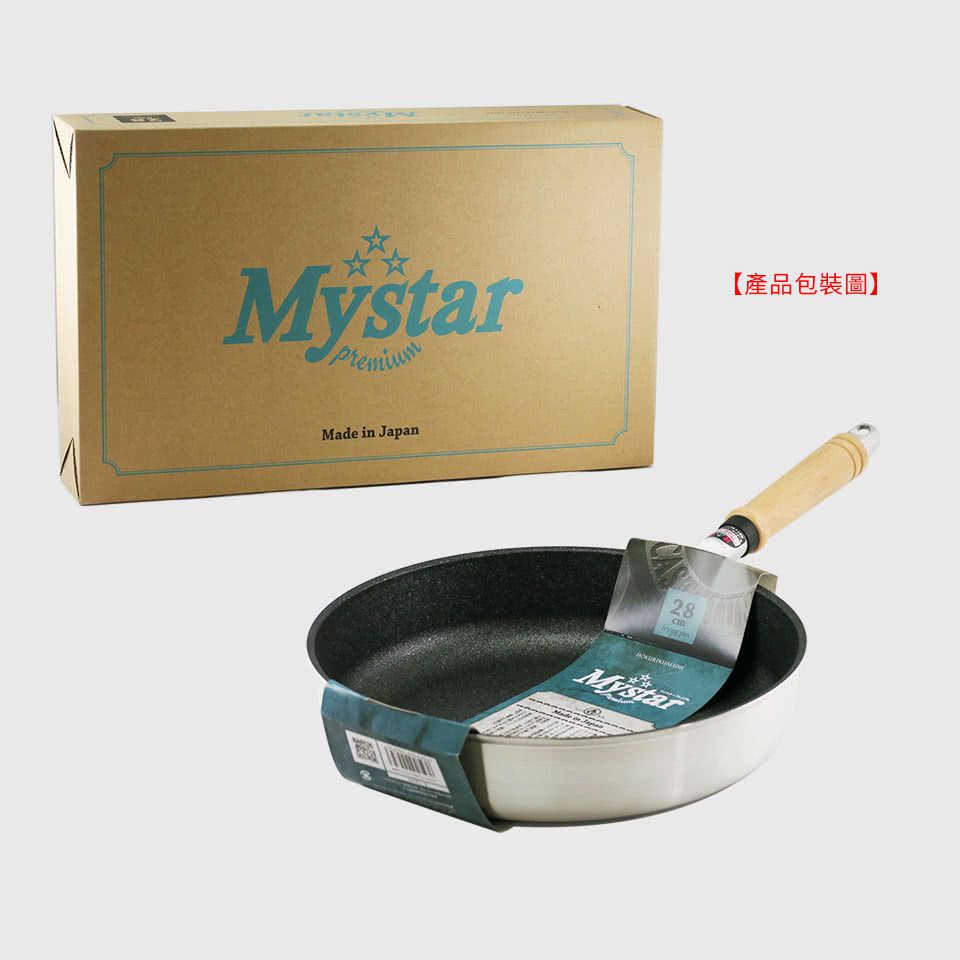 日本北陸 hokua - Mystar 黑金鋼不沾平底鍋-媽咪愛獨家超值特惠組(平底鍋+竹製鍋鏟)-28cm