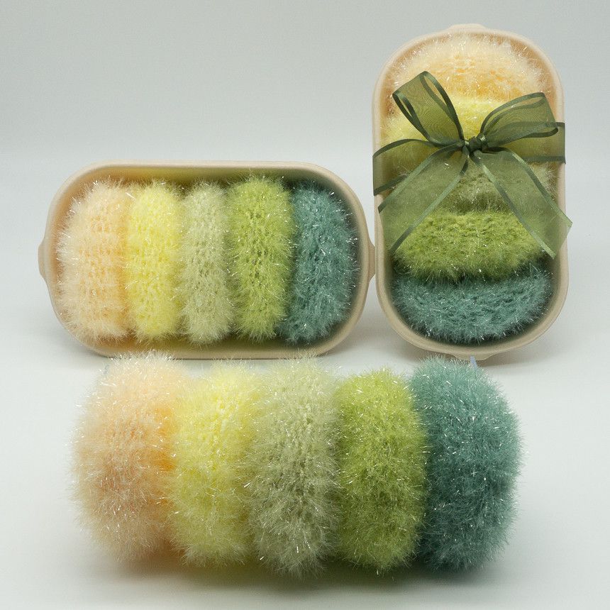 韓國製 - (五入禮盒組)手工編織洗碗刷/洗滌刷-森林黃綠