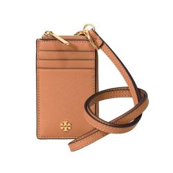 TORY BURCH - 十字文防刮皮革卡片包/零錢包 (焦糖)