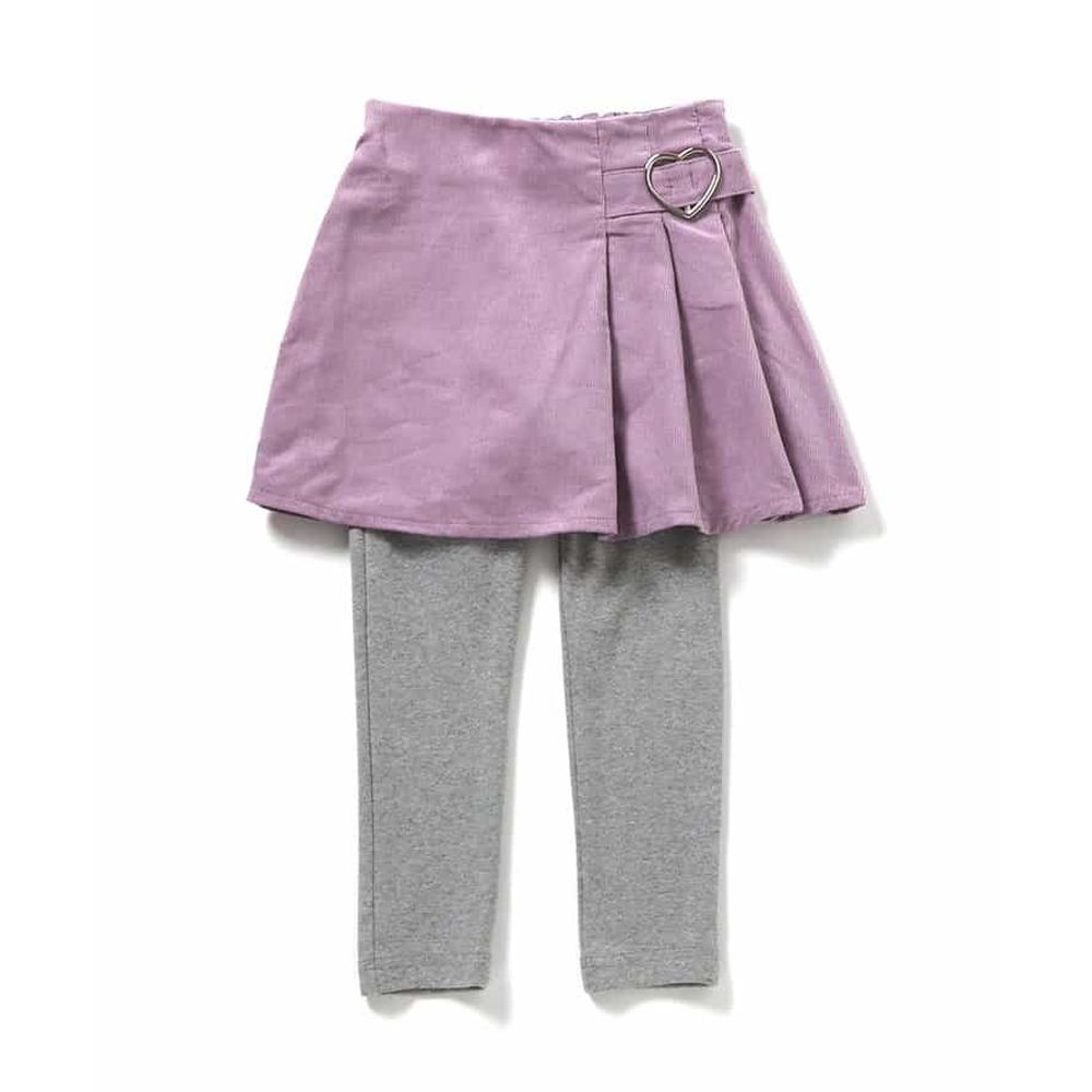 燈芯絨愛心釦百摺褲裙-紫