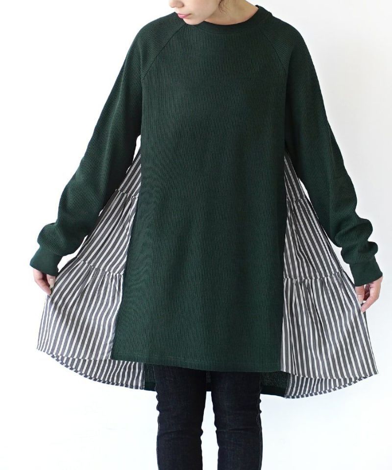 日本 zootie - 華夫格印花拼接長版上衣-深灰