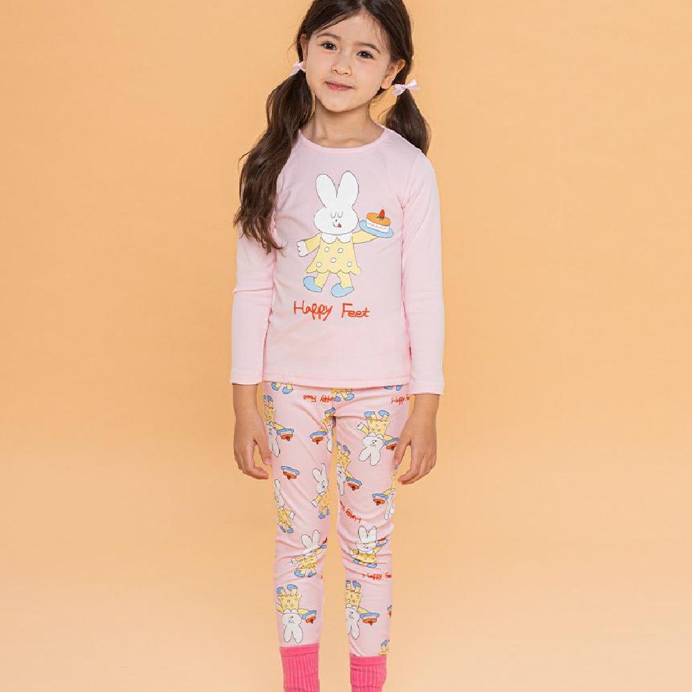 超細絨毛混織彈性長袖家居服-兔子甜點-粉