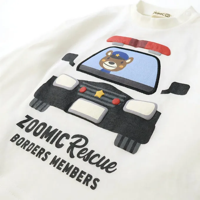 日本 ZOOLAND - 熊熊救援隊 車車印花長袖上衣-消防車-紅