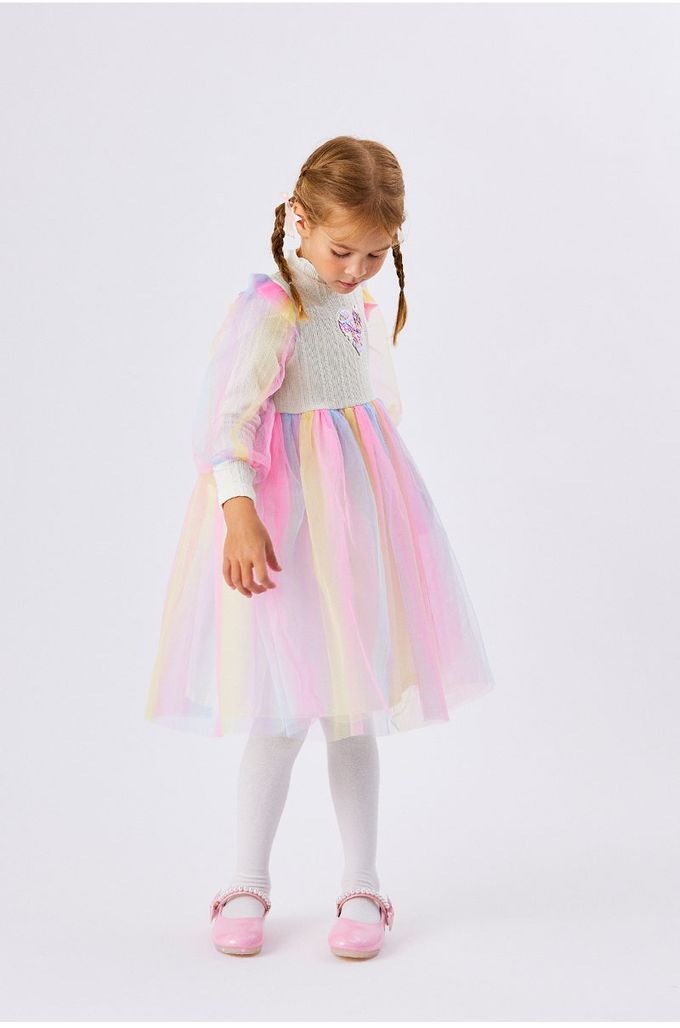 韓國 OZKIZ - 星星亮片愛心歐若拉網紗洋裝-象牙白