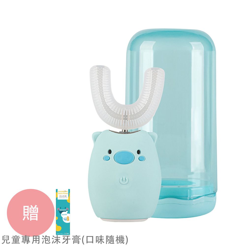Luveta 樂唯他 - U型牙套式兒童電動牙刷-小豬款-粉藍色 (3-6歲)-贈兒童專用泡沫牙膏(口味隨機)