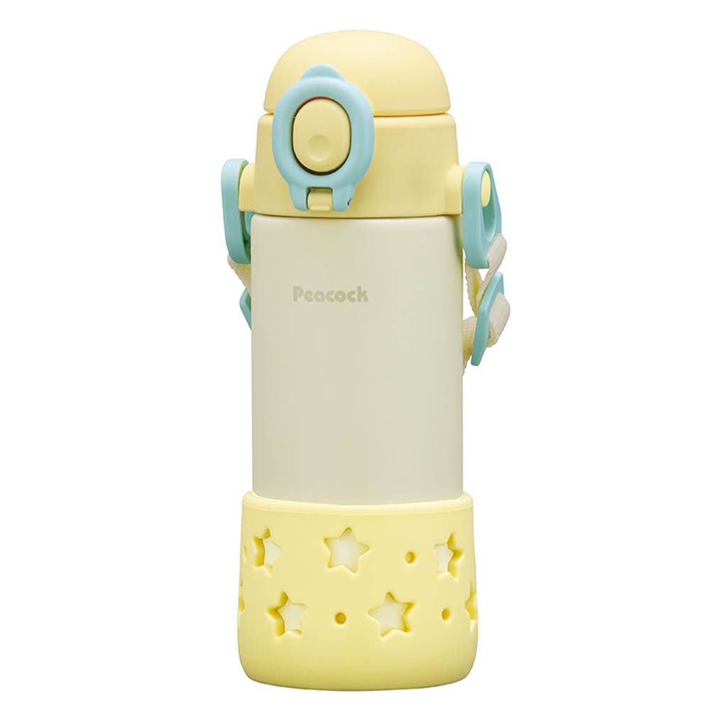 Peacock兒童不鏽鋼吸管水壺-背帶款-黃色