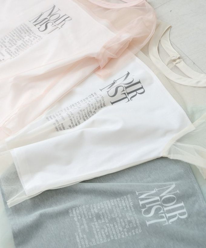 日本 Bab - 個性風透膚薄紗層次短袖上衣-英文字印花-綠