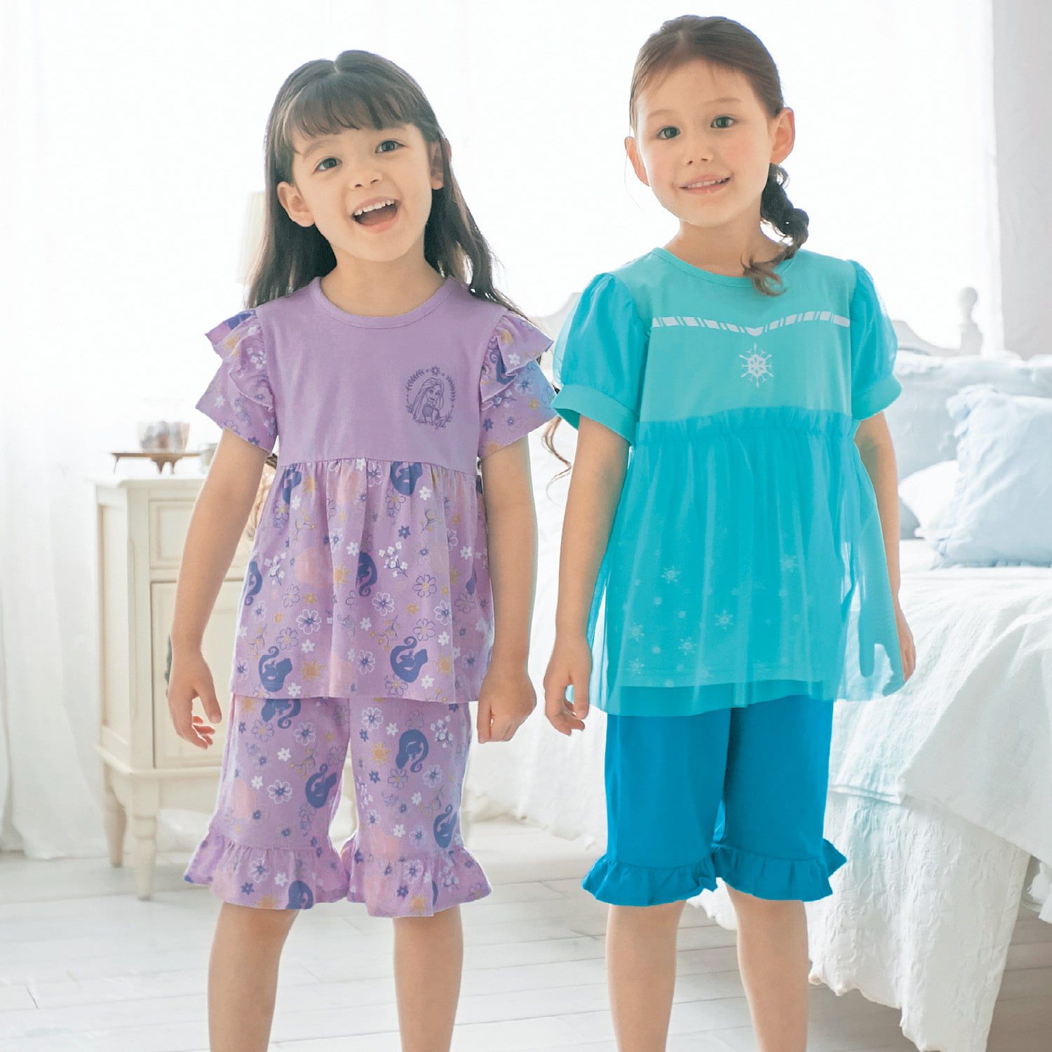 日本千趣會 - 迪士尼 夢幻荷葉短袖家居服/睡衣-艾莎-綠