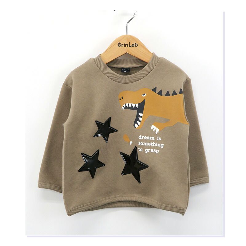 日本 ZOOLAND - 恐龍立體星星裏起毛長袖上衣-藍