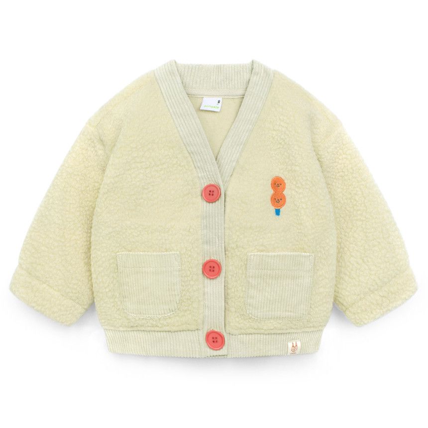 韓國Pimpollo - 小圓臉V領排釦保暖外套-米色