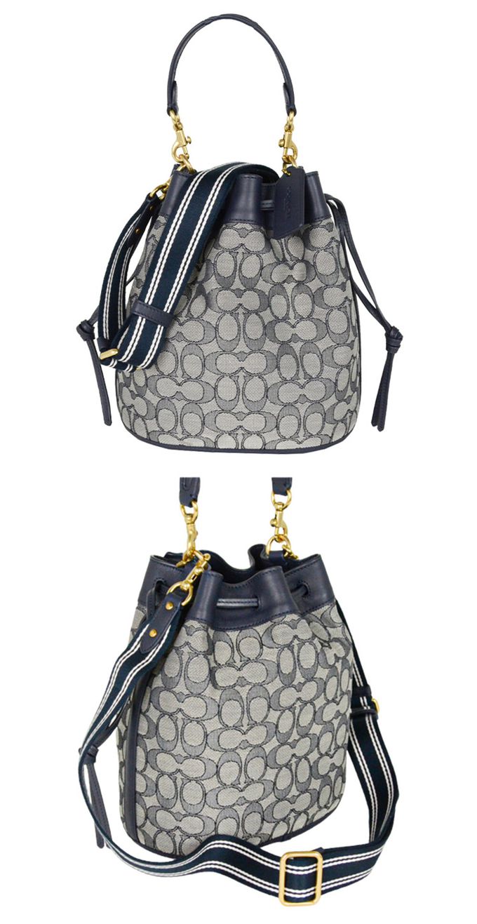 COACH - 滿版LOGO水桶斜背包-深藍