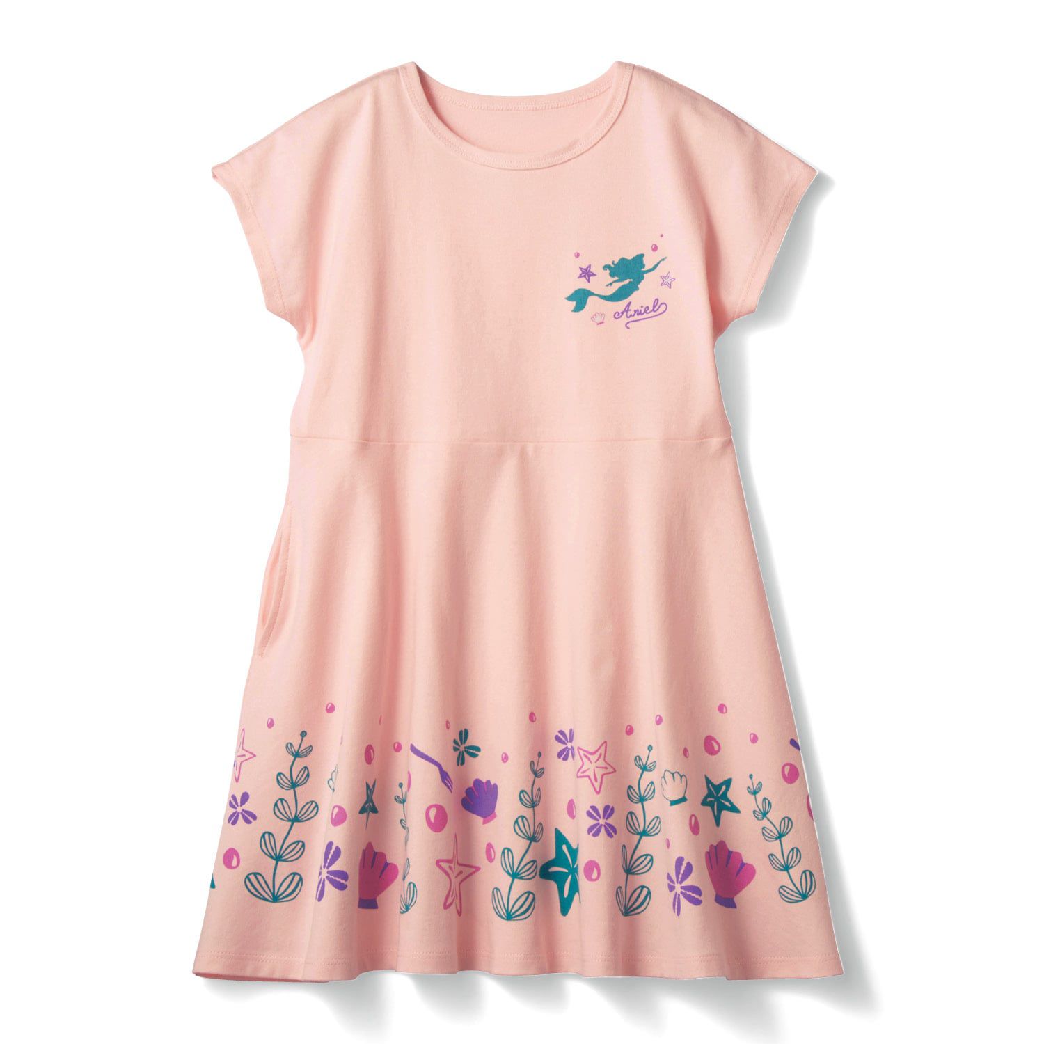 日本千趣會 - 迪士尼 傘狀印花短袖洋裝-冰雪奇緣-水藍