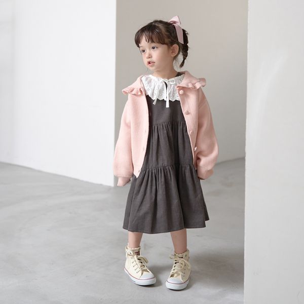 日本 Lycee mine - 荷葉大翻領寬袖針織開襟衫-粉紅