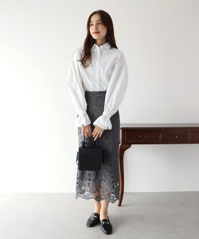 日本 BLUE EAST - 甜美翻領糖果袖襯衫-水藍