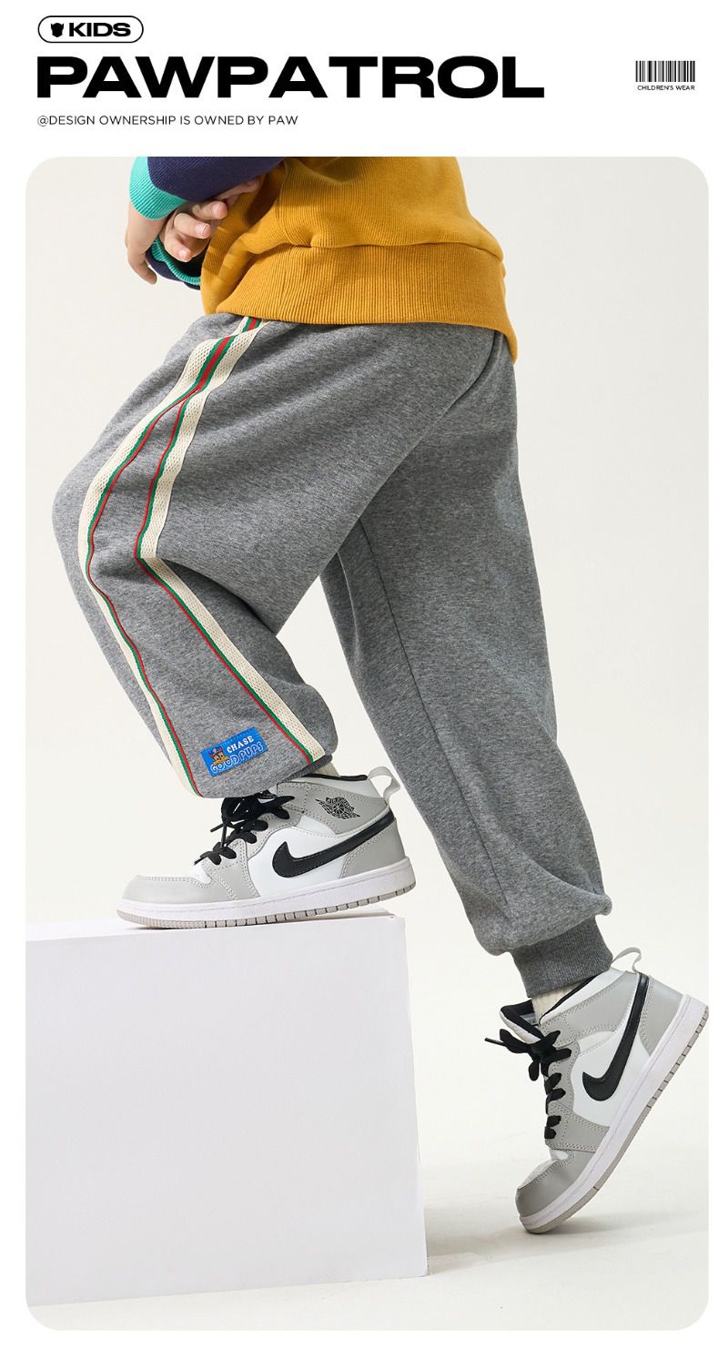 卡通汪汪隊不倒絨束口休閒運動長褲-卡通人物阿奇-灰色