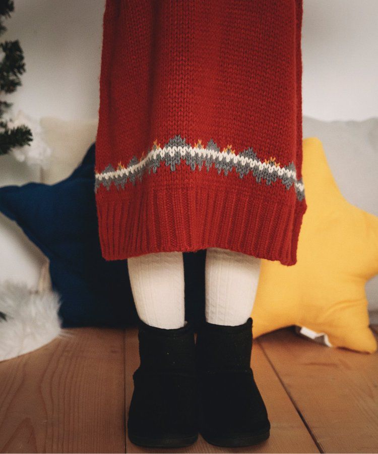 日本 BREEZE - 歐風柔軟針織洋裝-球心柄-聖誕紅