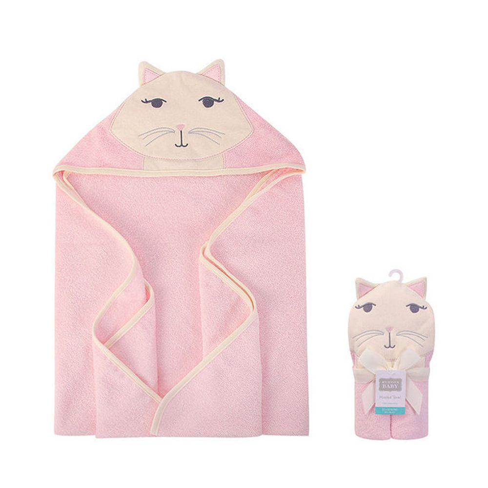 美國 Luvable Friends - 甜蜜寶貝嬰幼兒動物造型100%純棉連帽浴巾/包巾-甜美貓咪