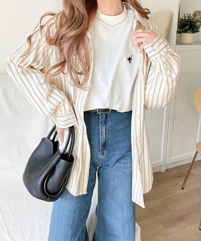 日本 Classical Elf - 百搭logo刺繡微立領長袖上衣-黑