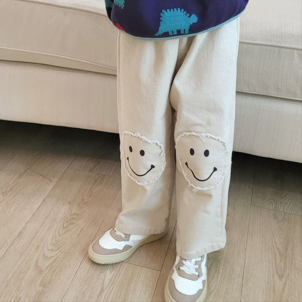 Peanuts House 鬆緊腰笑臉拼貼休閒長褲-米