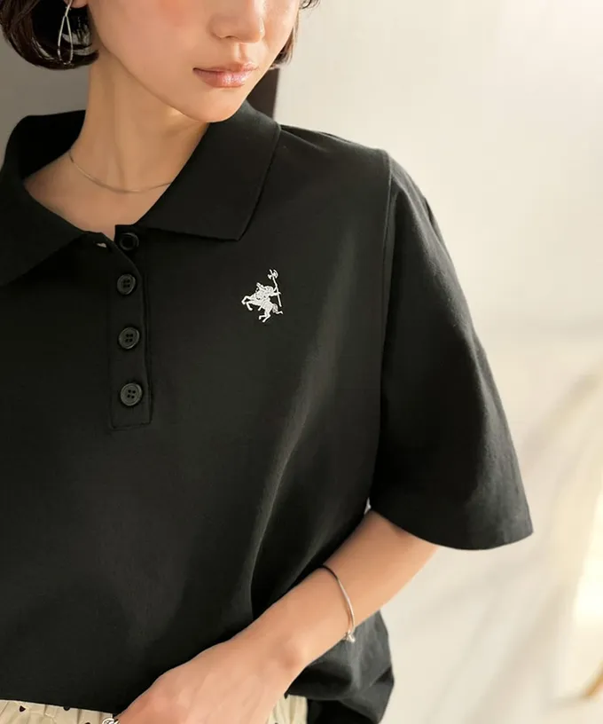 日本 Classical Elf - 素雅經典logo刺繡短袖POLO衫-象牙米