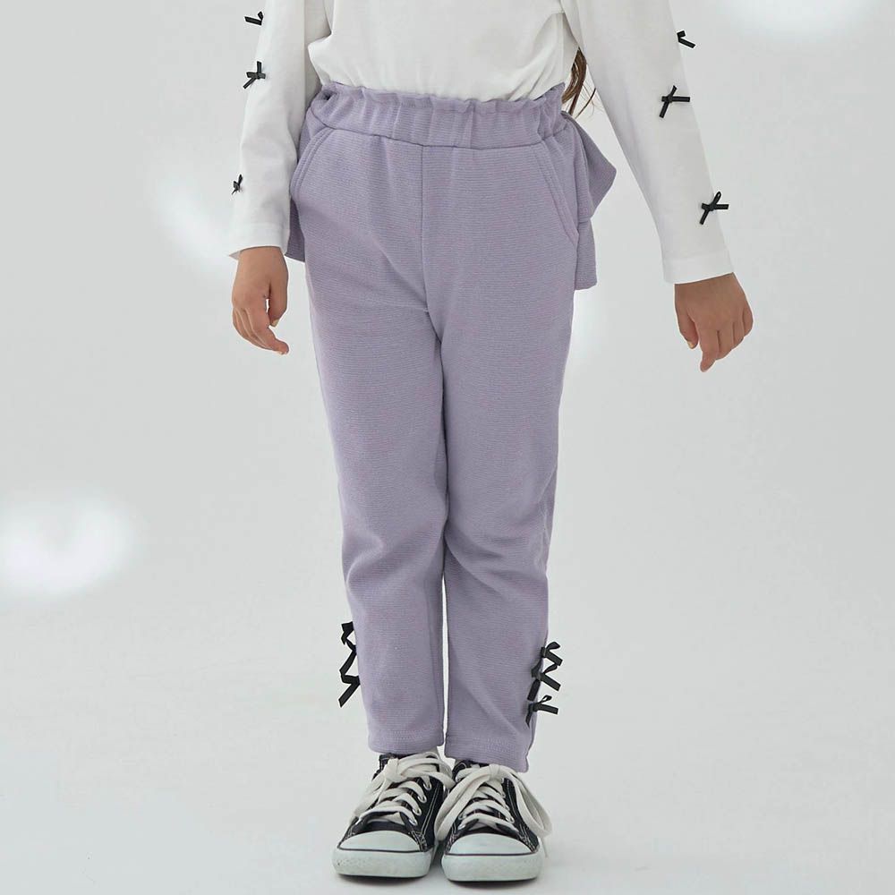 彈力荷葉屁屁蝴蝶結長褲-紫