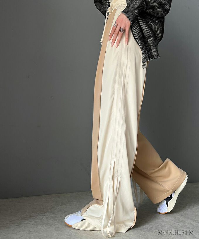 日本 Classical Elf - mily bilet 撞色拼接側綁帶寬褲-米杏