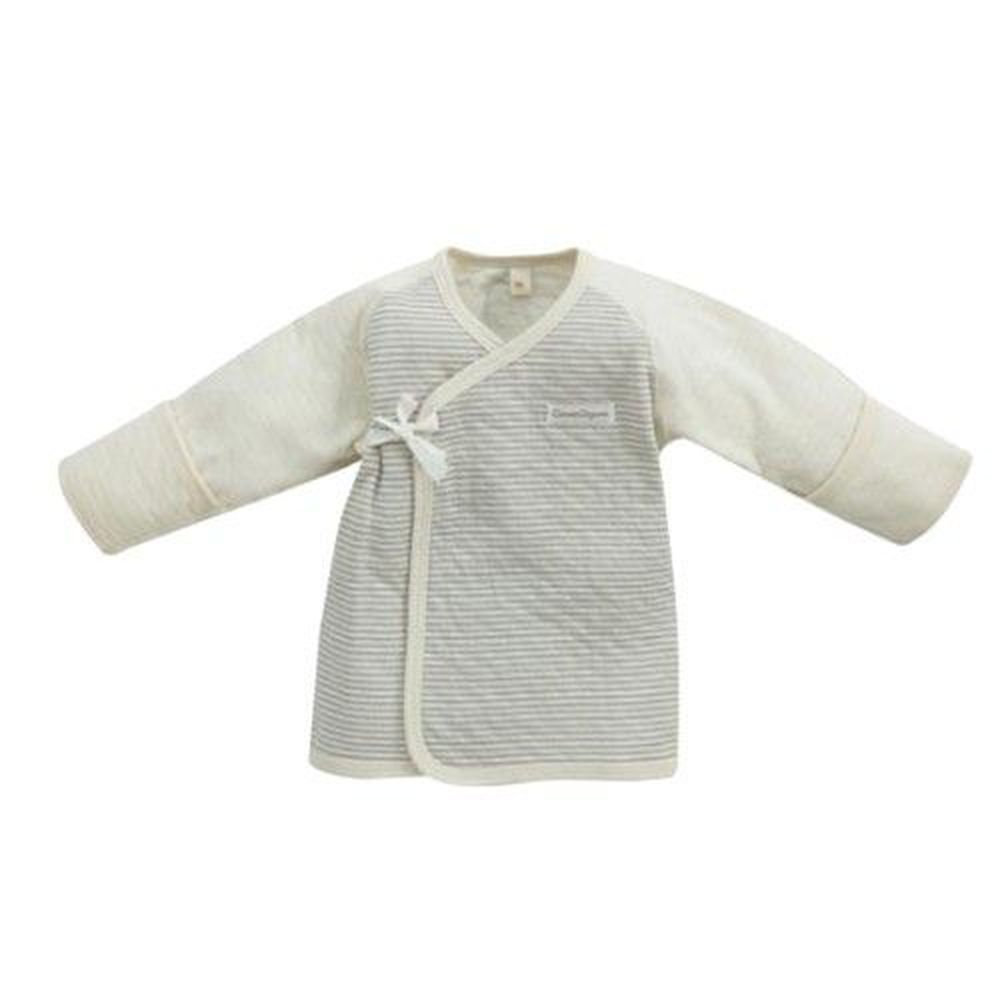 日本 Combi - 經典條紋系列-有機棉反折袖肚衣-秋冬款-淺灰