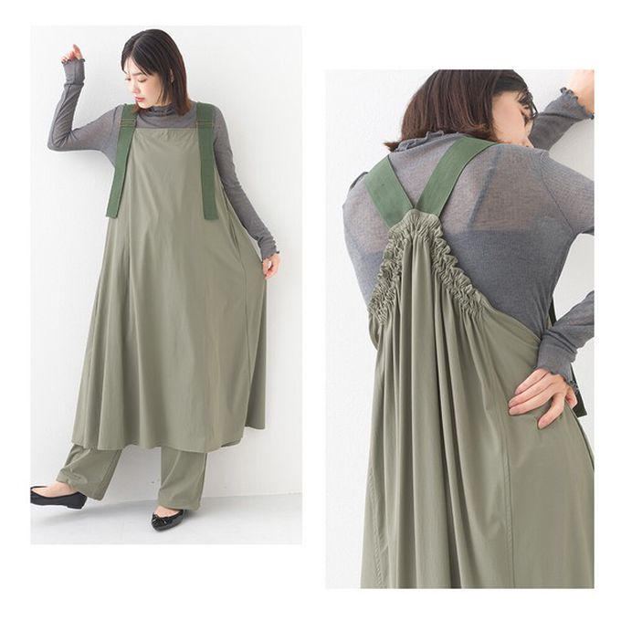 日本 OMNES - 輕量機能工裝風尼龍吊帶洋裝-白