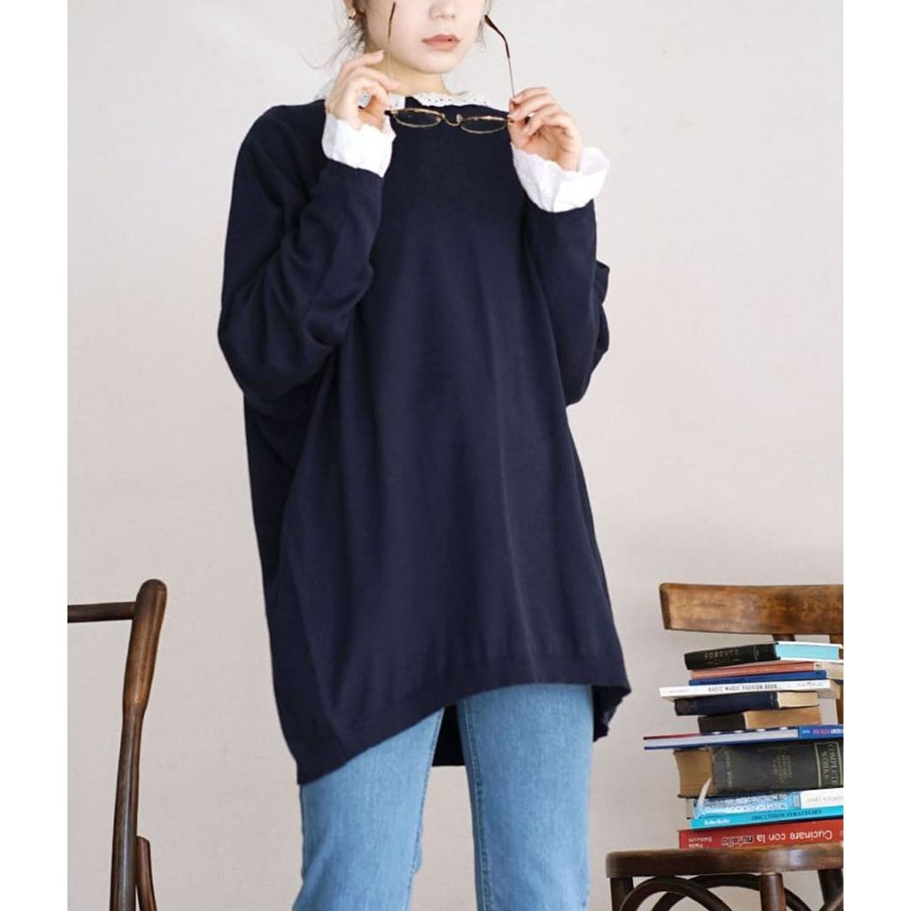 日本 zootie - 100%棉 柔軟飛鼠袖薄針織上衣-深藍