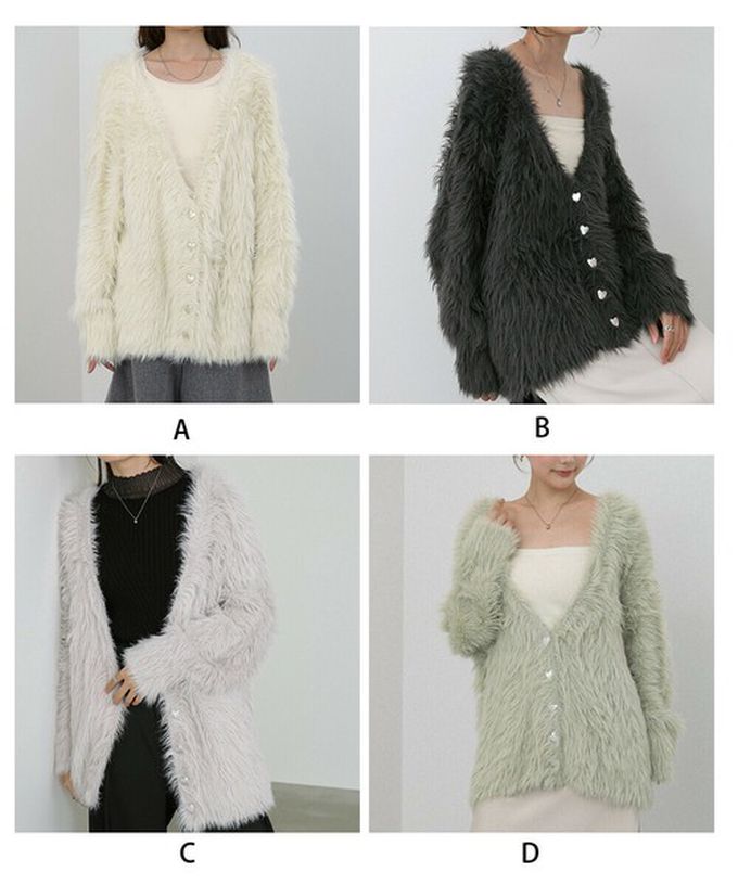 日本 Bab - 奢華毛海愛心扣前後2way開襟衫-長版-果綠