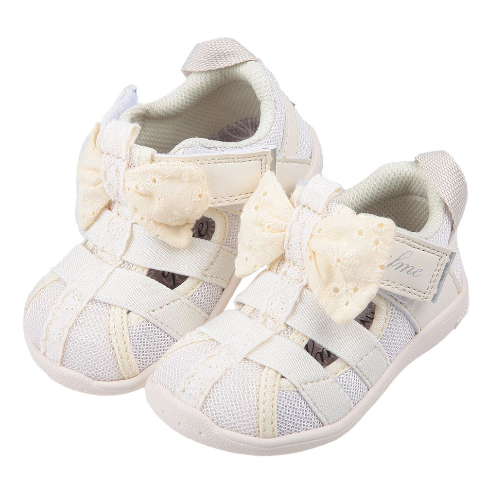 日本IFME - 蝴蝶結米黃寶寶機能水涼鞋