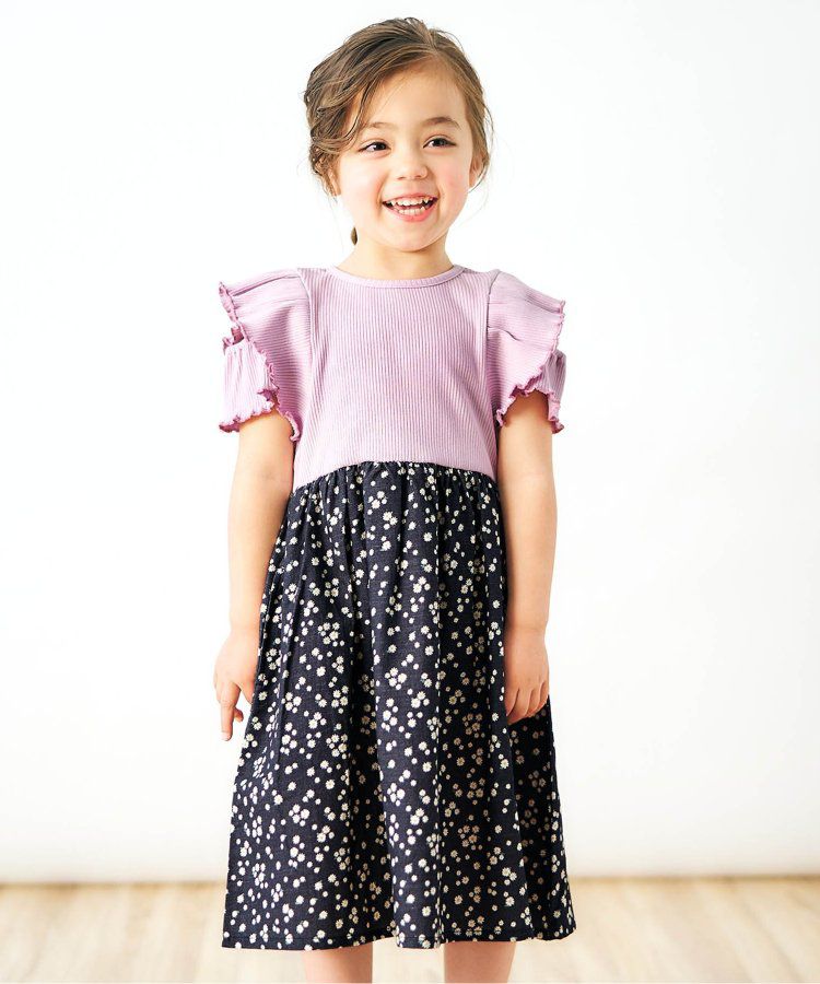 日本 apres les cours - 蓬鬆荷葉邊小露肩洋裝-向日葵-水藍x白