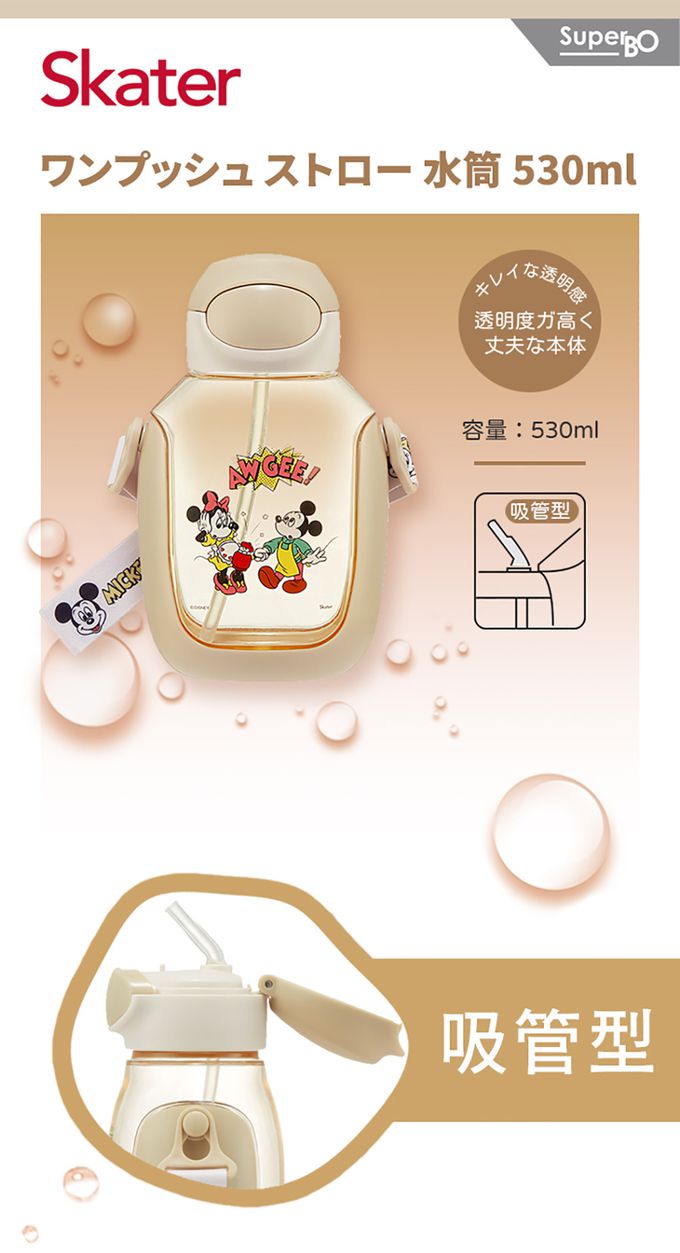 日本 SKATER - 6DX(吸管)水壺530ml-米奇Cooking