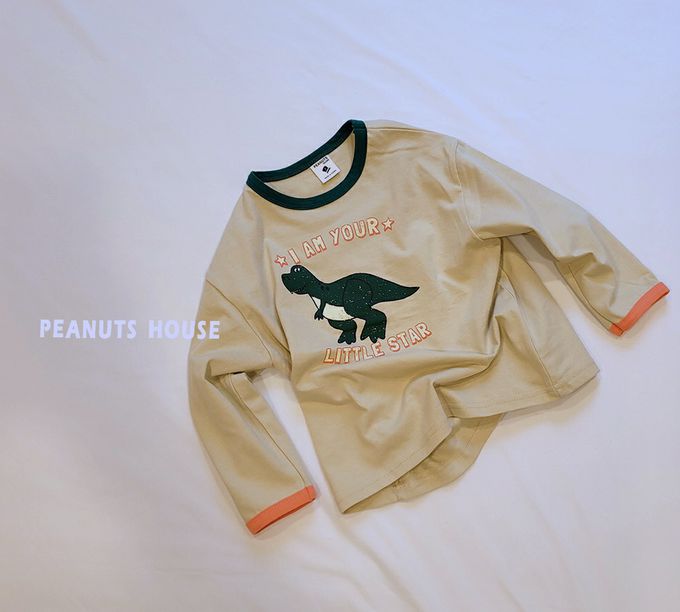 韓國 Peanuts House - 呆萌恐龍印長袖上衣-磚紅