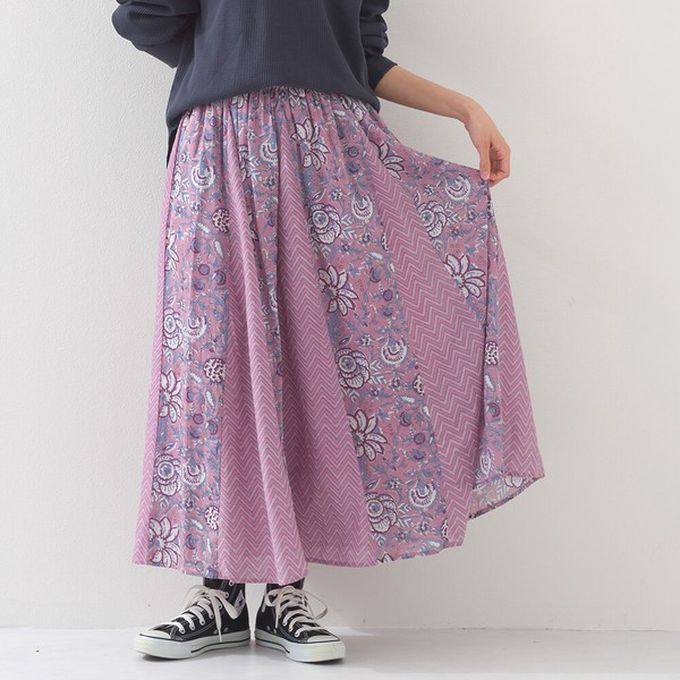 日本 OMNES - 100%印度棉 奢華印花飄逸感長裙-寶藍