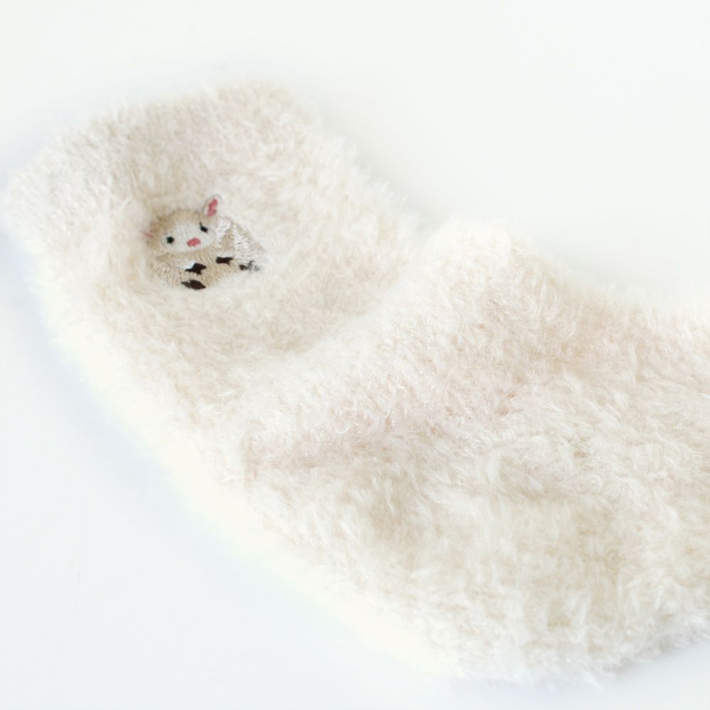 日本 TOMO - 可愛動物刺繡毛絨保暖襪-小綿羊-奶油