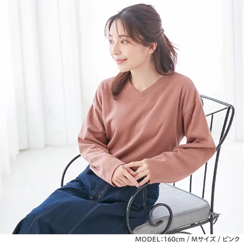 日本 BELLUNA - 蓄熱保暖V領長袖上衣-淺灰