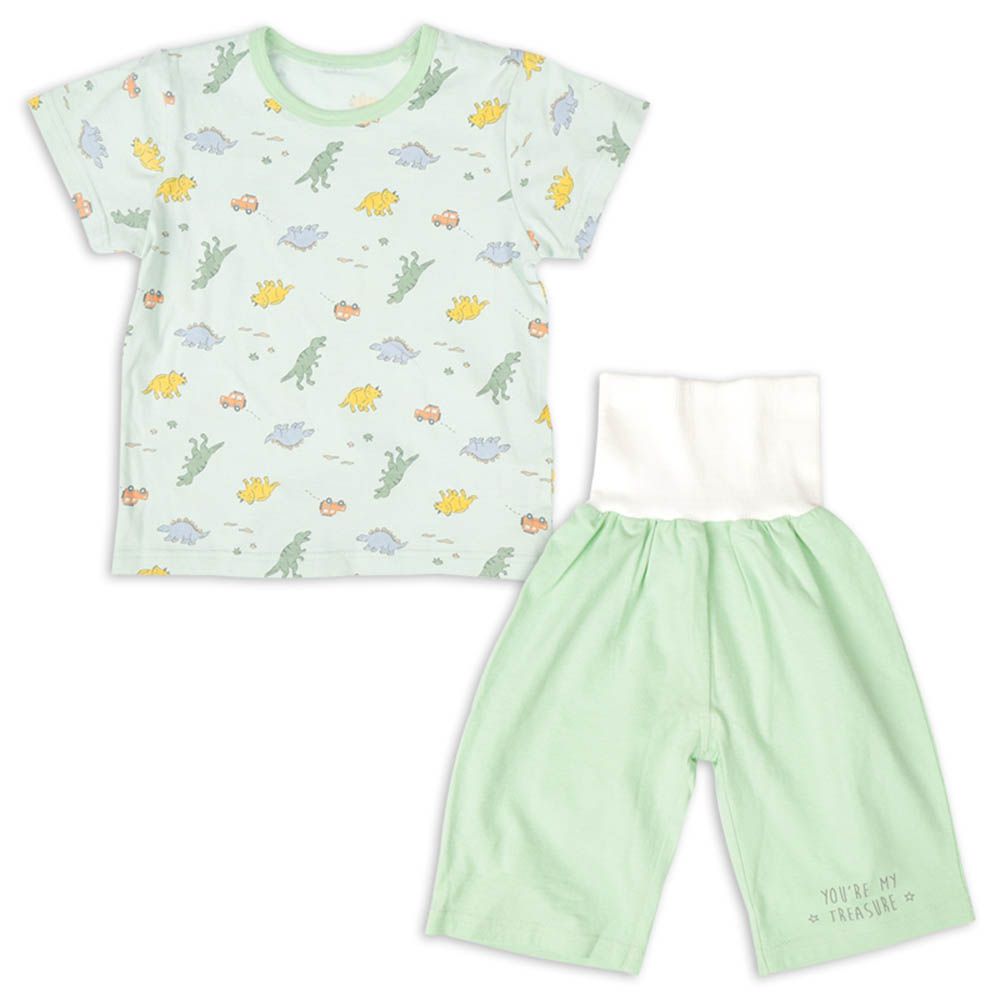 短袖家居服-附肚圍-綠色