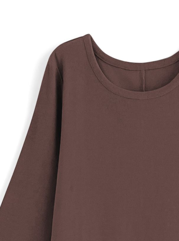 日本 GRL - 圓領素色百搭長袖洋裝-淺米杏