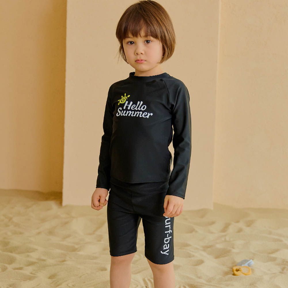 UPF 50+抗UV兩件式兒童泳衣/泳裝(長袖X短褲)-Summer-黑