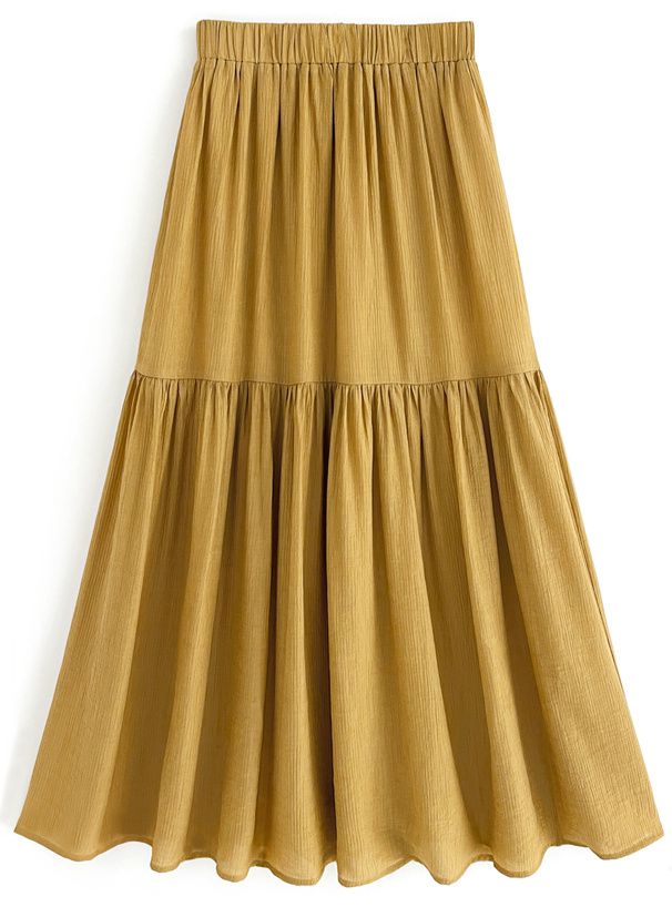 日本 GRL - 嫘縈混楊柳飄逸感長裙-奶油黃 (M)