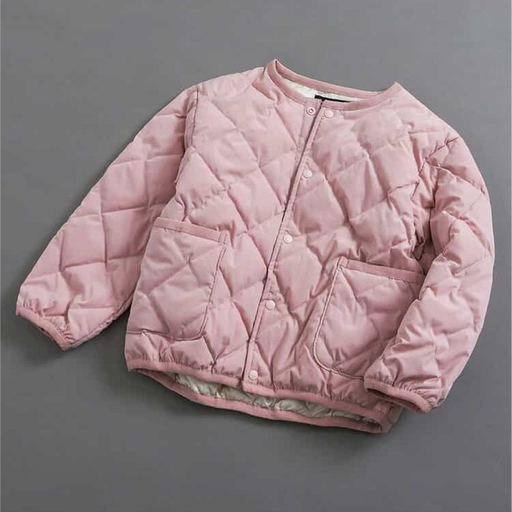 [可機洗]無領簡約絎縫保暖外套-粉紅