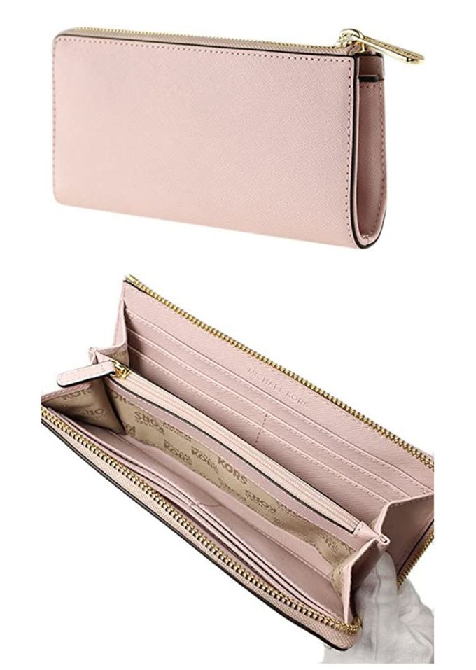 MICHAEL KORS - 防刮皮革拉鍊長夾 (粉紅)