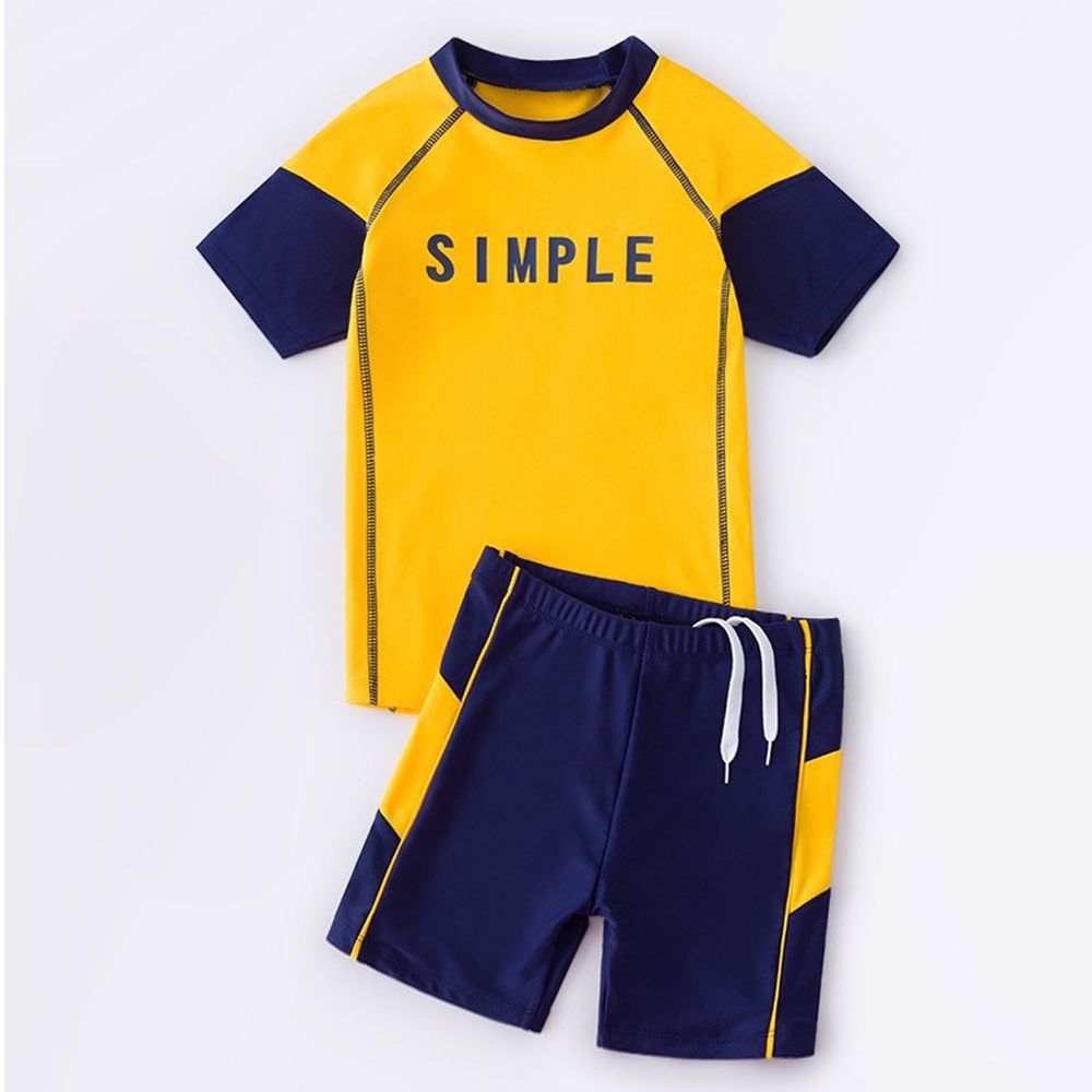 男寶短袖泳裝套裝-SIMPLE-黃+深藍