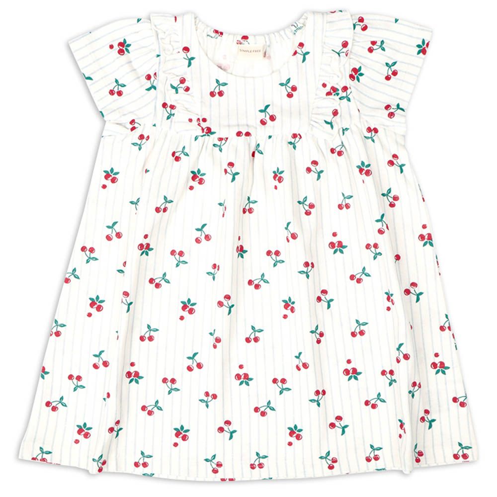 短袖洋裝-滿版印花-米白色