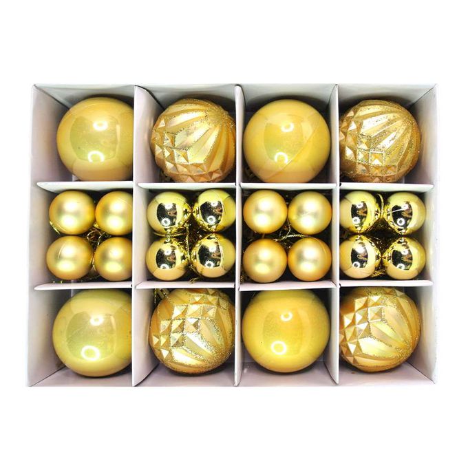 MODACore 摩達客 - 30mm+60mm造型彩繪球40入吊飾禮盒裝(12格)香檳金色系| 聖誕樹裝飾球飾掛飾